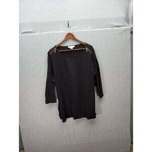 Michael Kors Black 3/4 Sleeve Top With Zipper Detail Womens 2X